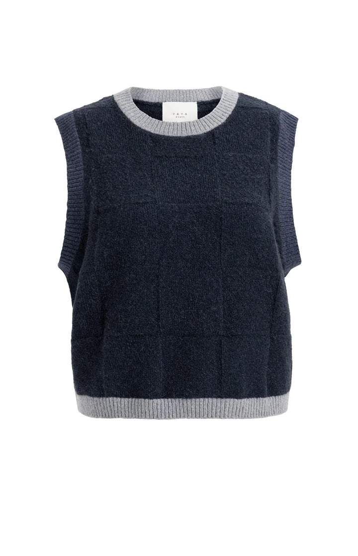 YAYA Soft Knitted Spencer with Contrast Trims, Cat Black Dessin