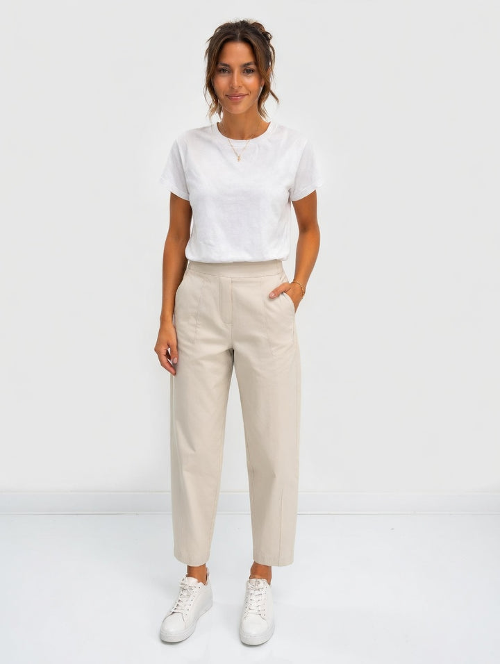 Lightweight Stone Cropped Barrel Travel Trousers